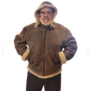 Men's Shearling Aviator Bomber Jacket XXL